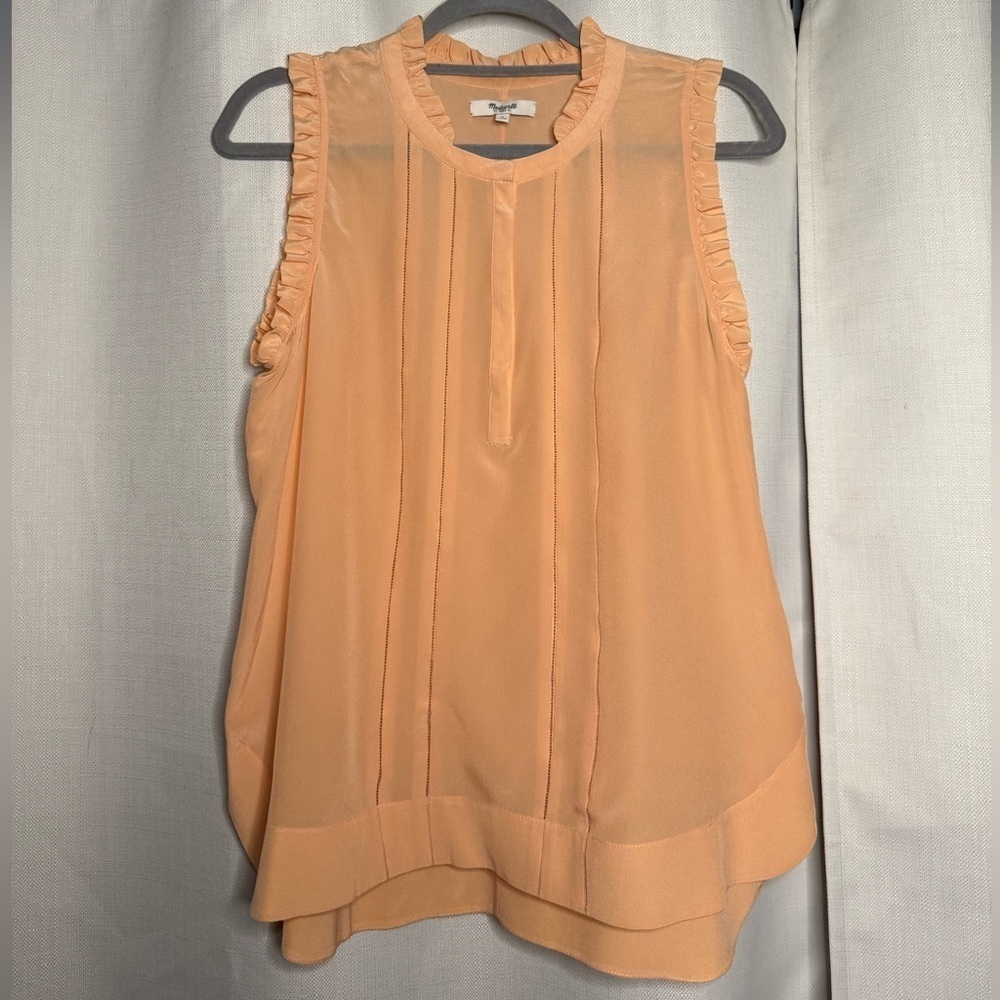 Madewell Pleated Ruffle Peach Silk Sleeveless Blouse Small - Picture 9 of 9